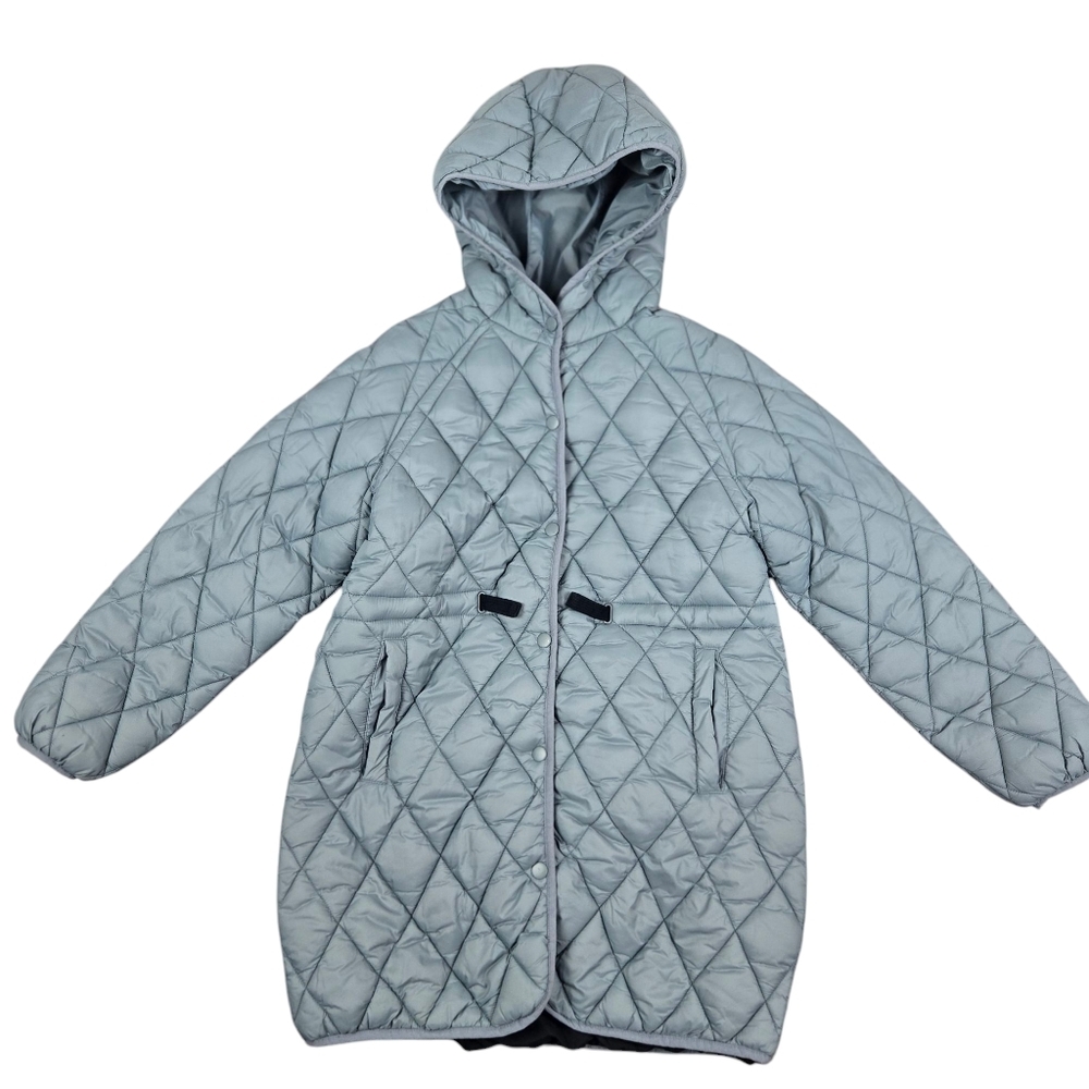 Zara Kids Girls Blue-Gray Quilted Hooded Jacket Size 11-12